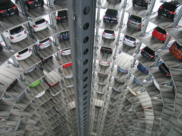 Cars stacked up in a multi storey car park