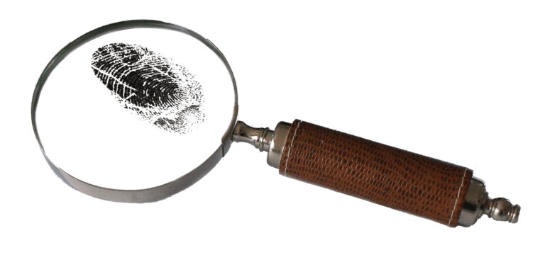 Magnifying glass showing thumb print symbolising your uniqueness